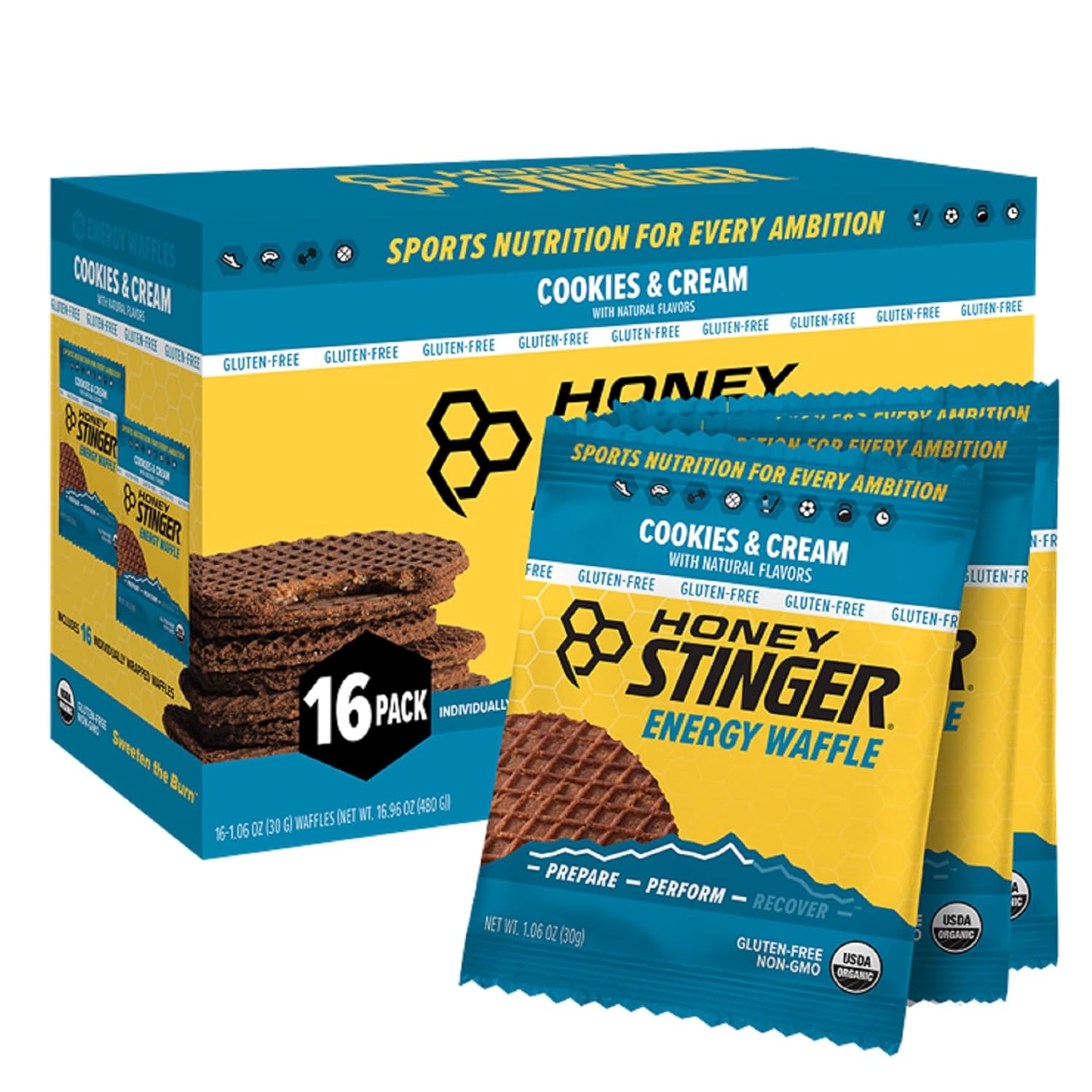 Honey Stinger Organic Gluten-Free Energy Waffles, Cookies & Cream, 1.06oz - 16ct