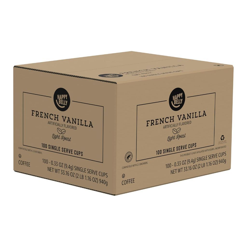 Happy Belly French Vanilla Light Roast Keurig K-Cup Coffee Pods, 100ct