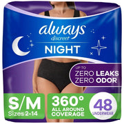 Always Discreet Night Women's Incontinence Underwear - Black, Size S/M (48ct)