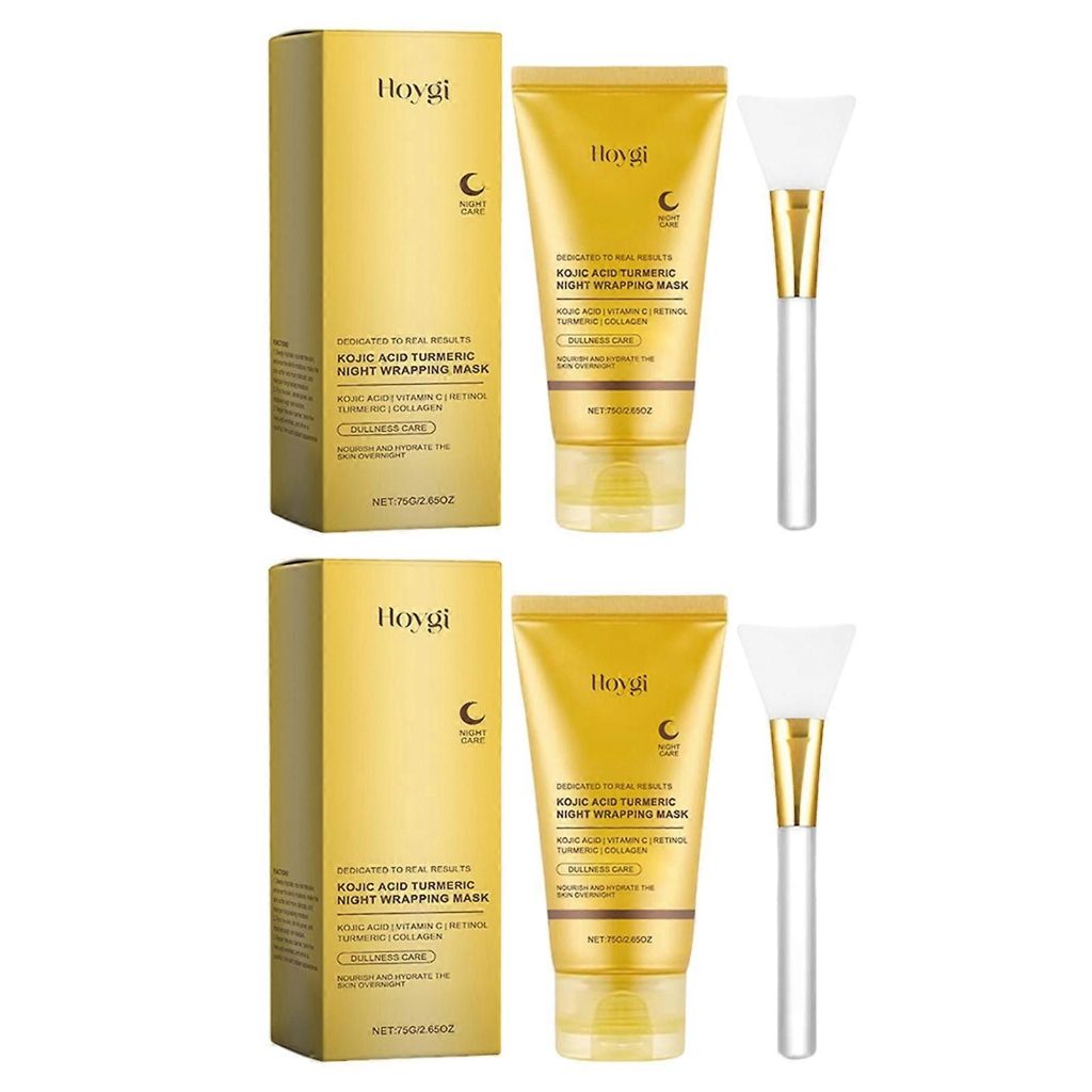 2 Pack Kojic Acid Turmeric Overnight Wrapping Peel Off Mask for Dark Spots & Glowing Skin, Collagen Brightening Skincare 2pcs