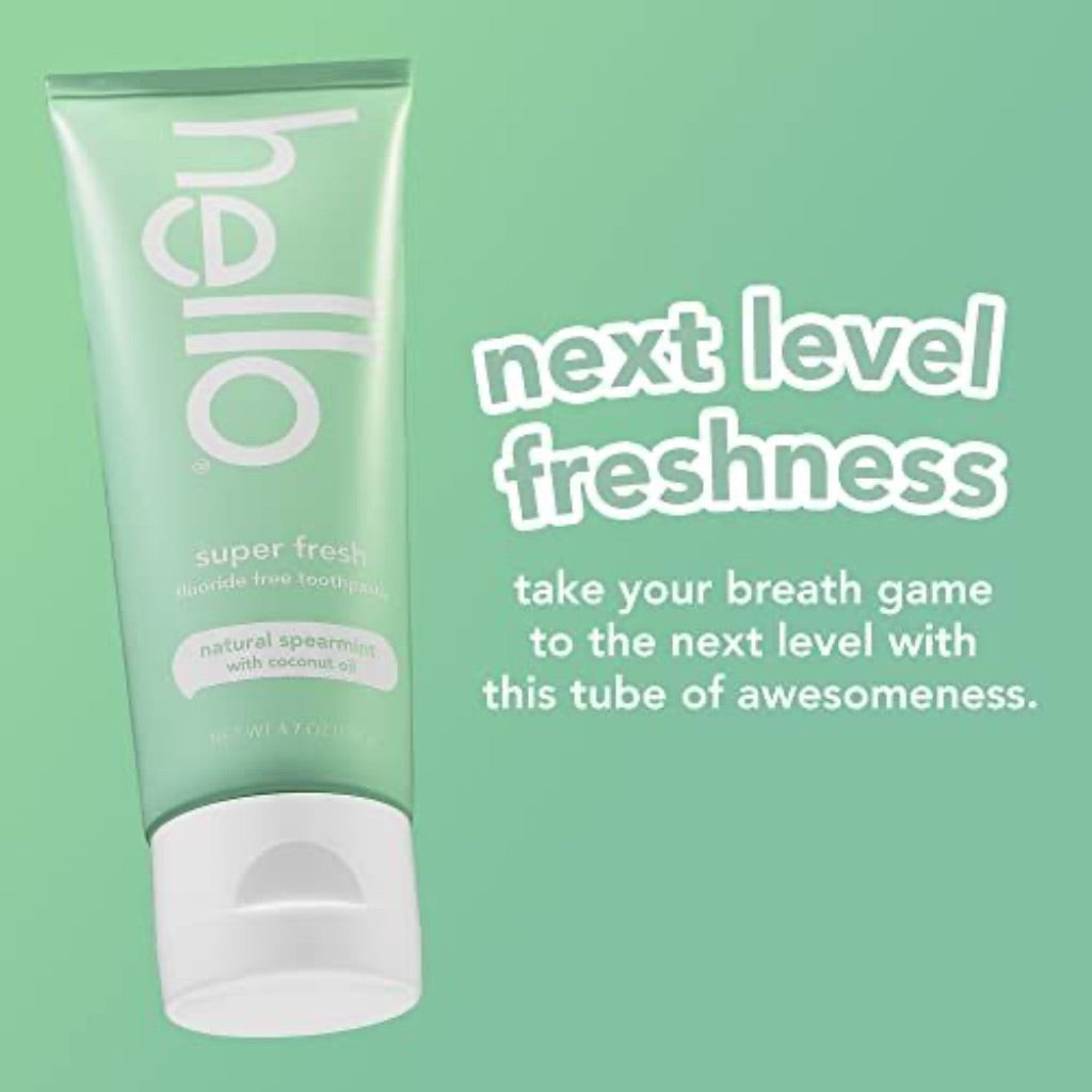 Hello Super Fresh Fluoride Free Toothpaste - Natural Spearmint, 4.7oz Tube (3 Pack)