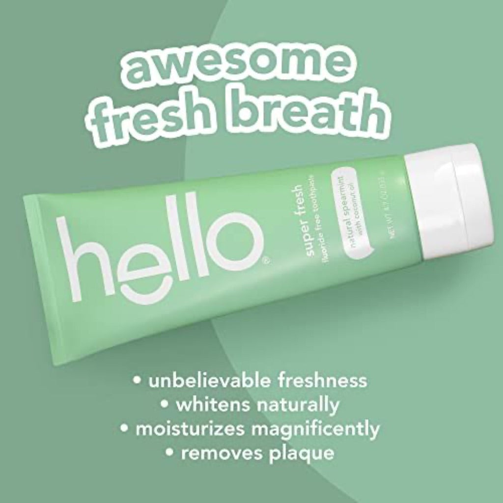 Hello Super Fresh Fluoride Free Toothpaste - Natural Spearmint, 4.7oz Tube (3 Pack)