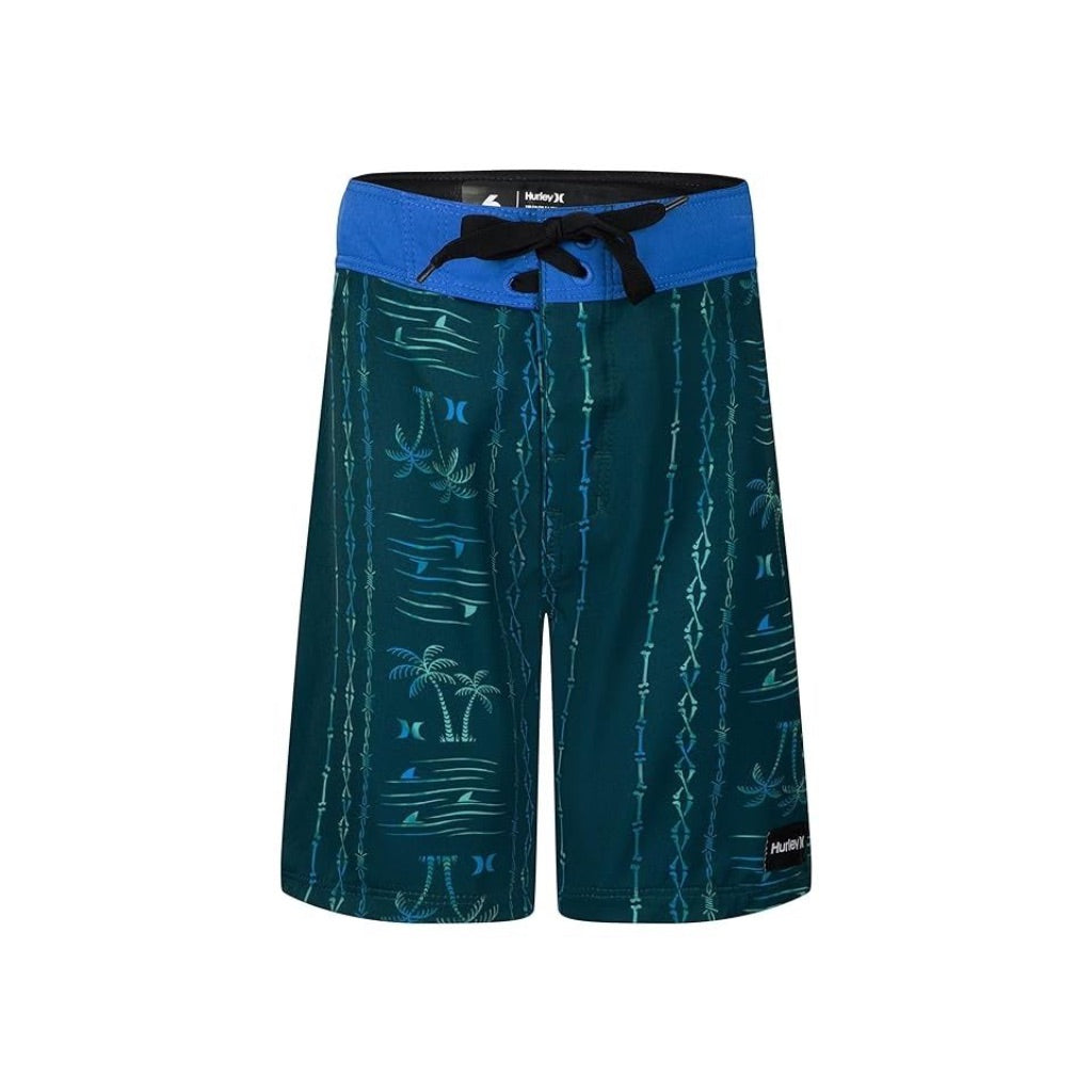 Hurley Kids Palm Stripe Board Shorts - Midnight Teal, Size 4 Little Kid