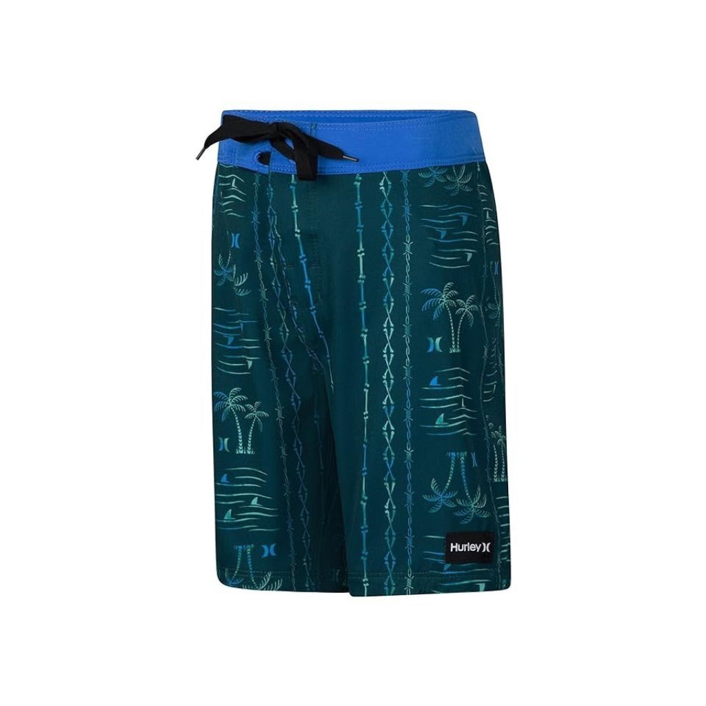 Hurley Kids Palm Stripe Board Shorts - Midnight Teal, Size 4 Little Kid