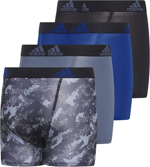 adidas Boys Microfiber Boxer Briefs - Galaxy Camo Black, Team Royal, Gray (Small)