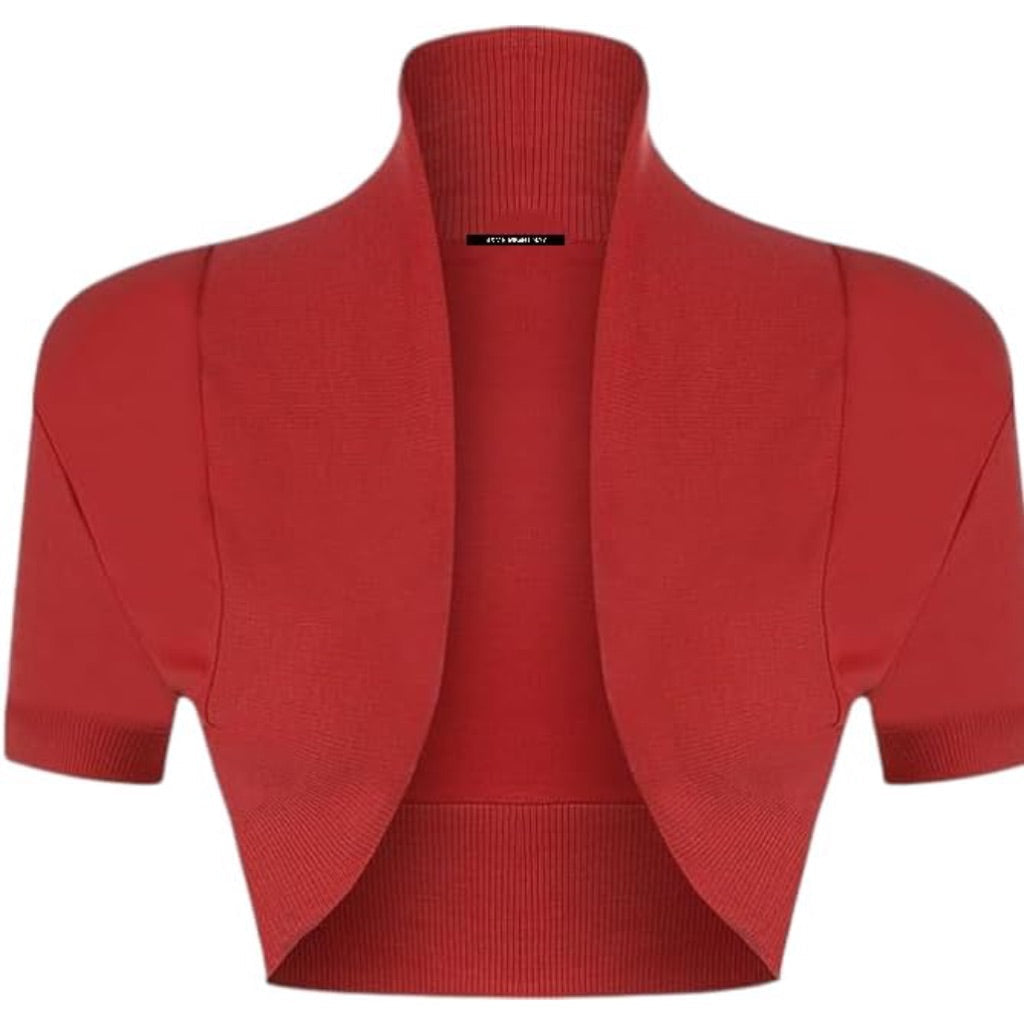 Women's Ribbed Short Sleeve Open Front Cropped Cardigan - Red, Size M
