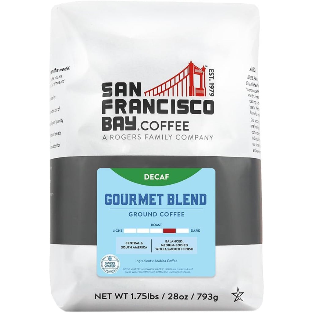 San Francisco Bay Coffee Decaf Medium Roast Gourmet Blend Ground Coffee, 28 oz Bag