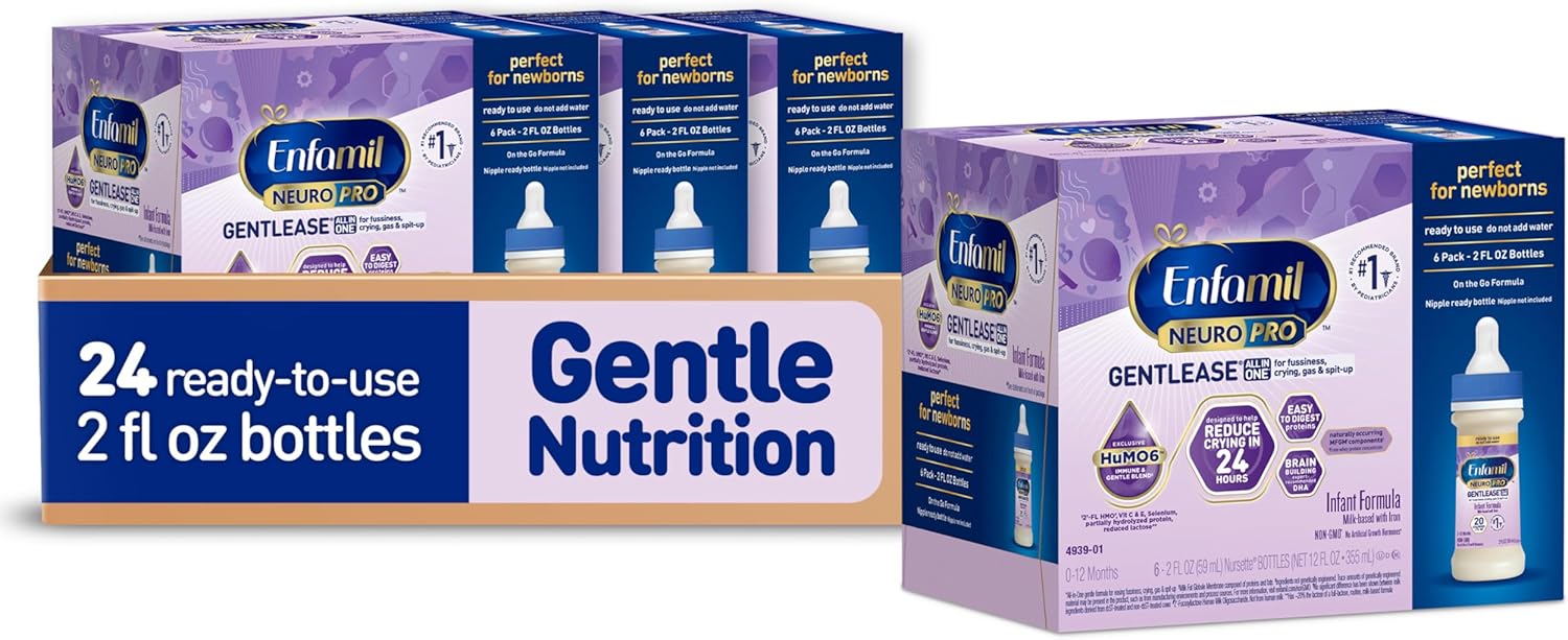 24 Pack (4boxes) Enfamil NeuroPro Gentlease Ready-to-Feed Infant Formula Nursette Bottles - 2 fl. oz. (24ct)