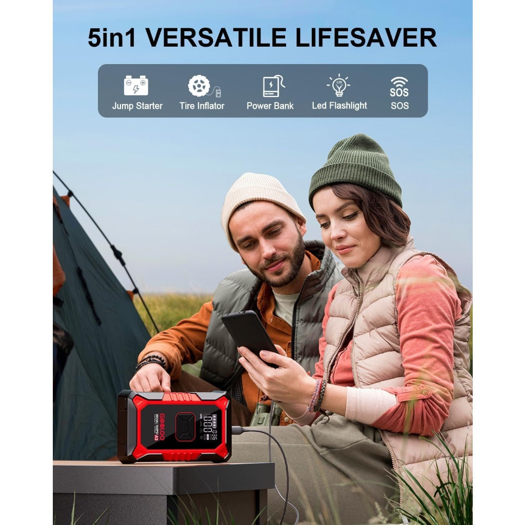 GOOLOO A3 Jump Starter with Air Compressor, 3000A Portable Car Battery Booster (9.0 Gas/6.5L Diesel) with 150PSI Auto-Shutoff Tire Inflator, 12V Supersafe Lithium Jump Box Car Battery Jumper Starter