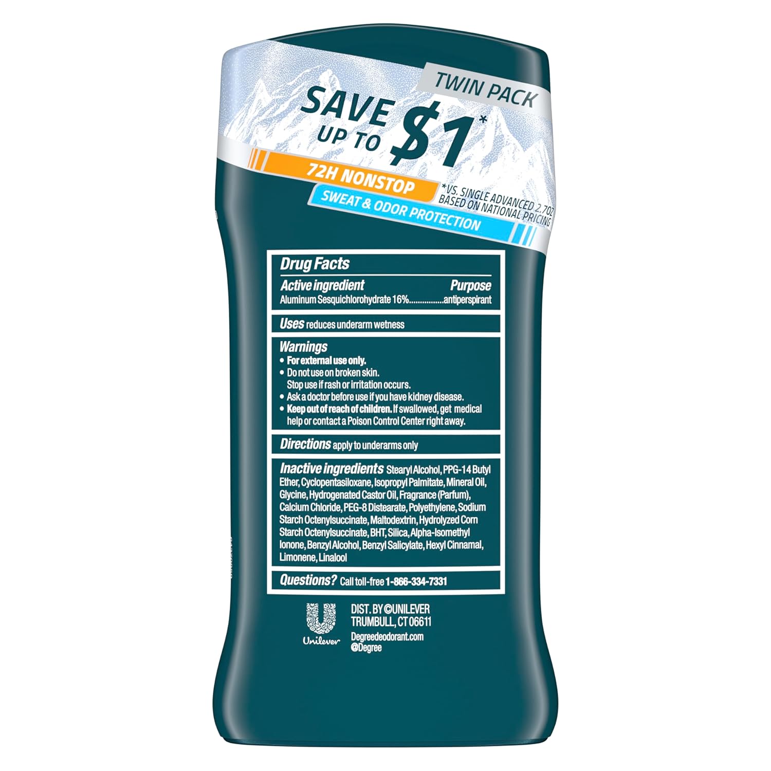 Degree Advanced Men's Long Lasting Antiperspirant Deodorant Stick - Everest, 2.7 oz (2 Pack)