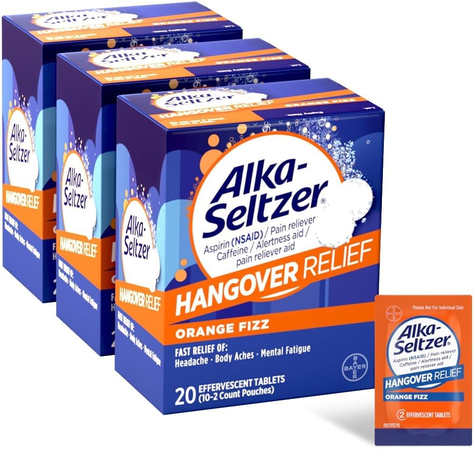 Alka-Seltzer Hangover Relief Effervescent Tablets - Orange Fizz, 20ct (3 Pack)