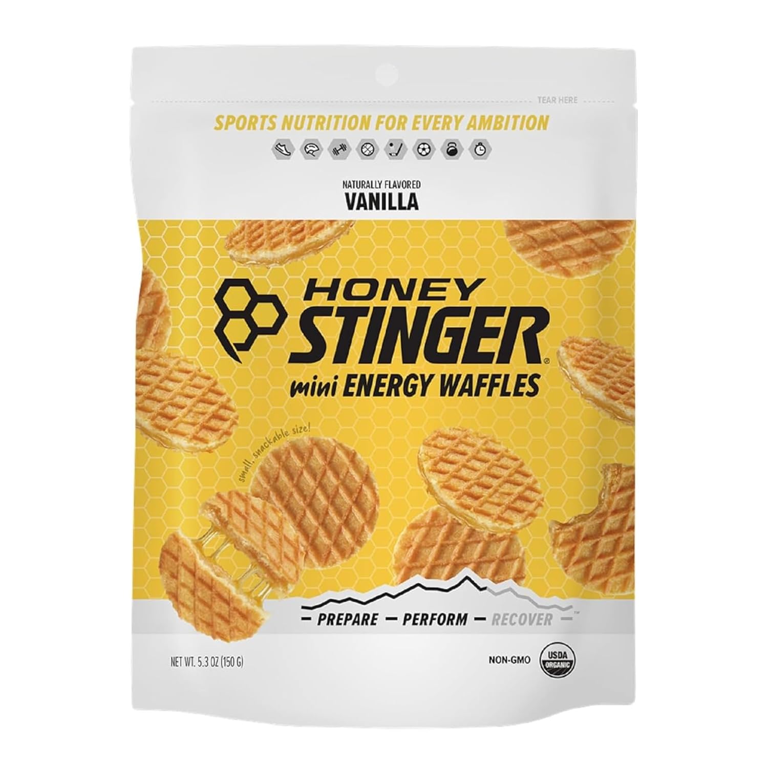 Honey Stinger Organic Mini Waffles, Vanilla, 1 Bag (3 Mini Waffles)