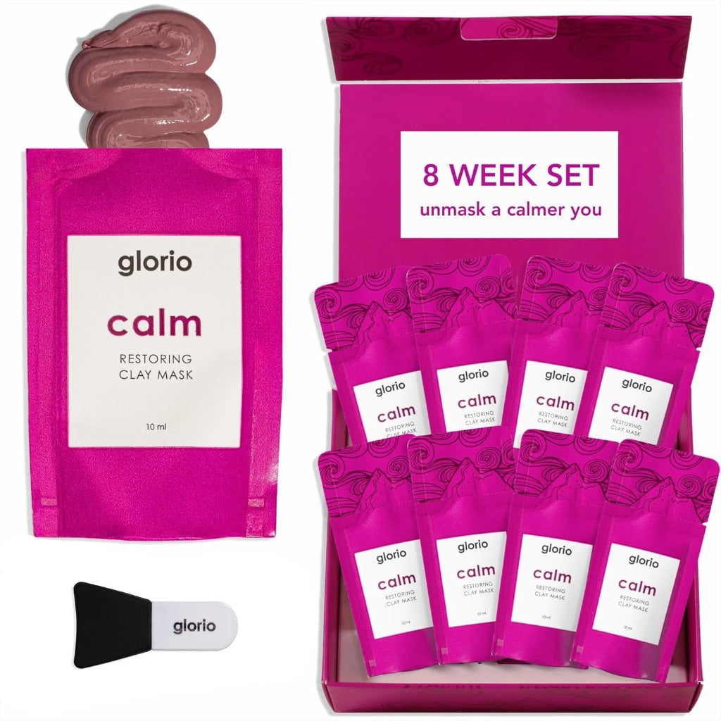 Glorio Calm Aloe Clay Masks for Reducing Redness & Inflamed Skin - 8 Masks & 1 Applicator