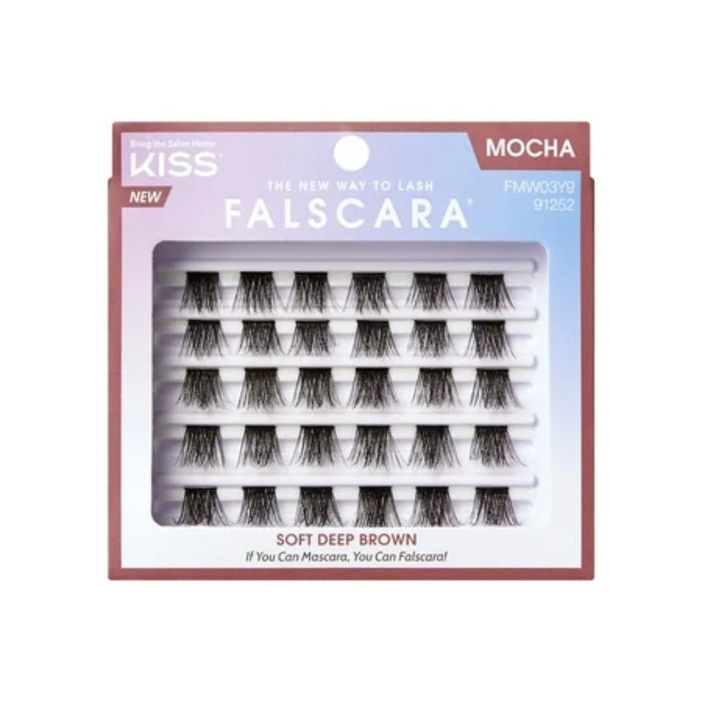 KISS FALSCARA False Eyelashes Multipack  Cluster Lashes  Mocha Wisps  Black  10mm-14mm  24 Pieces