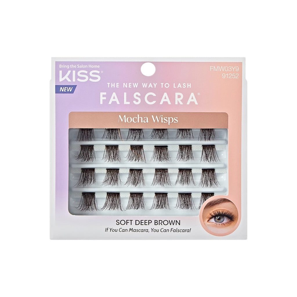 KISS FALSCARA False Eyelashes Multipack  Cluster Lashes  Mocha Wisps  Black  10mm-14mm  24 Pieces