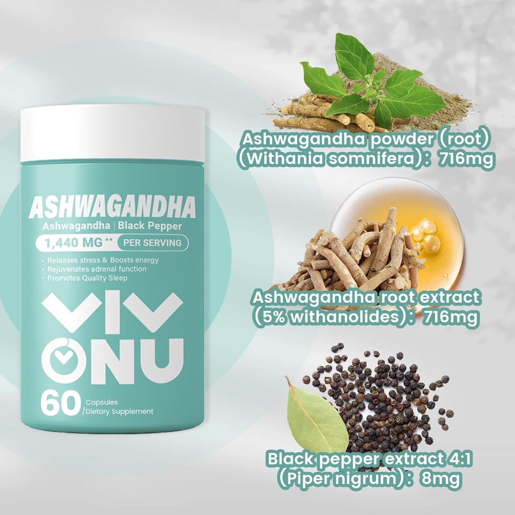VivoNu Ashwagandha & Black Powder Extract 1440mg - 60 Capsules