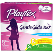 Playtex Gentle Glide 360 Tampons, Unscented - Regular & Super (36ct.)