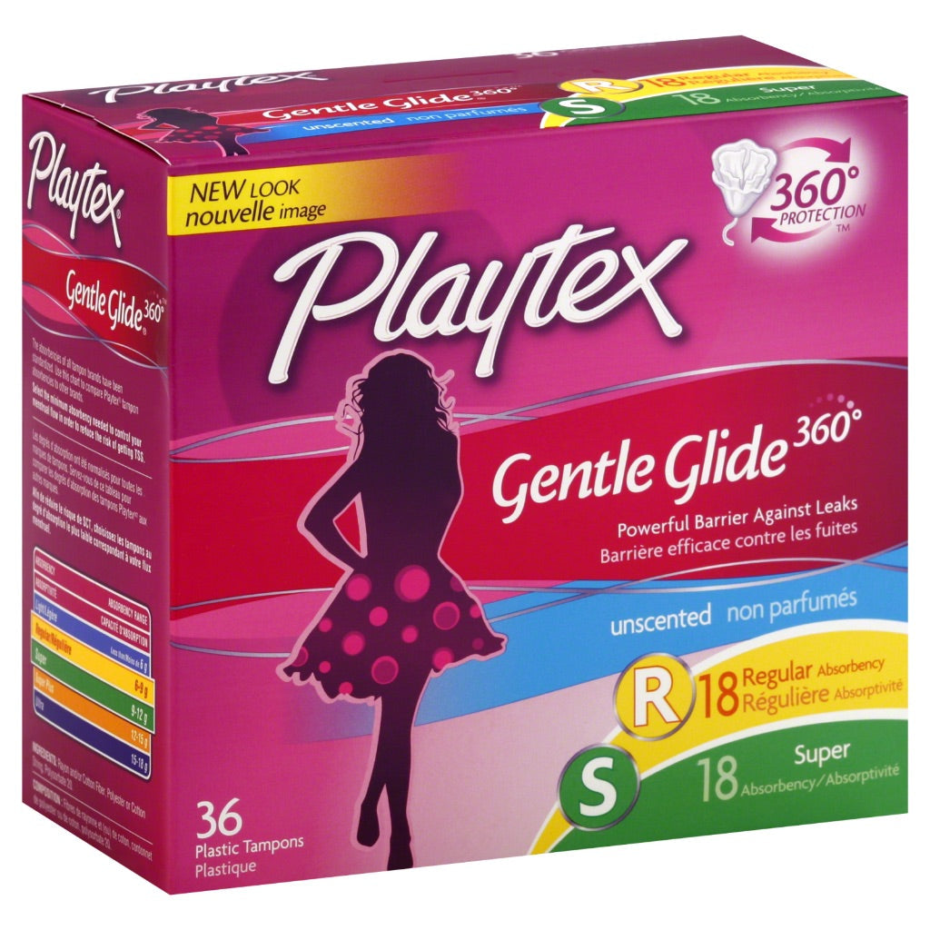 Playtex Gentle Glide 360 Tampons, Unscented - Regular & Super (36ct.)