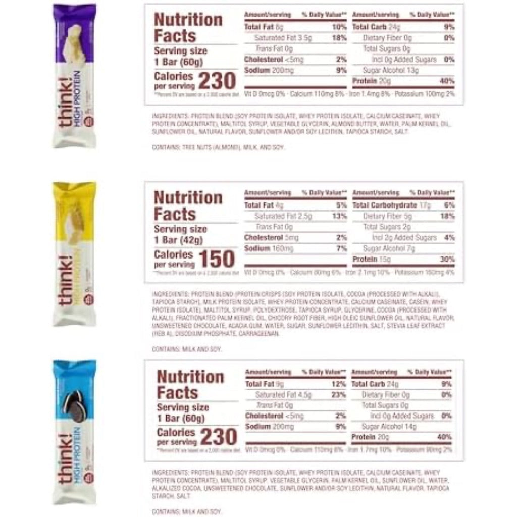 think! Protein Bars High Protein Nutrition Bars - Variety Pack, 2.1oz (12 Pack)