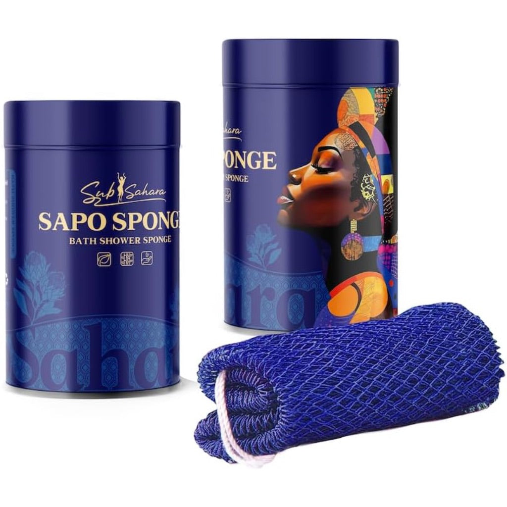 SubSahara African Net Sponge Authentic - 1 Pieces Gentle Exfoliation Scrubber for All Skin Types, Bath Sponge with Knots, Travel Portable (Dark Blue)