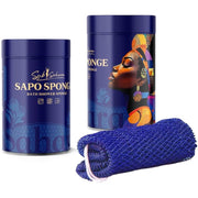 SubSahara African Net Sponge Authentic - 1 Pieces Gentle Exfoliation Scrubber for All Skin Types, Bath Sponge with Knots, Travel Portable (Dark Blue)