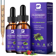 Black Elderberry Syrup with Quercetin, Panax Ginseng, Vitamin C, Zinc for Immune Support - 2 fl. oz. (2 Pack)