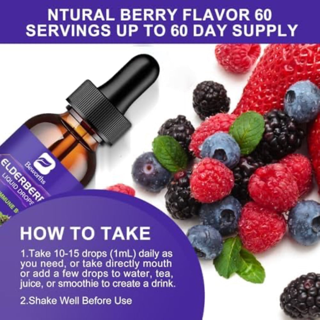 Black Elderberry Syrup with Quercetin, Panax Ginseng, Vitamin C, Zinc for Immune Support - 2 fl. oz. (2 Pack)