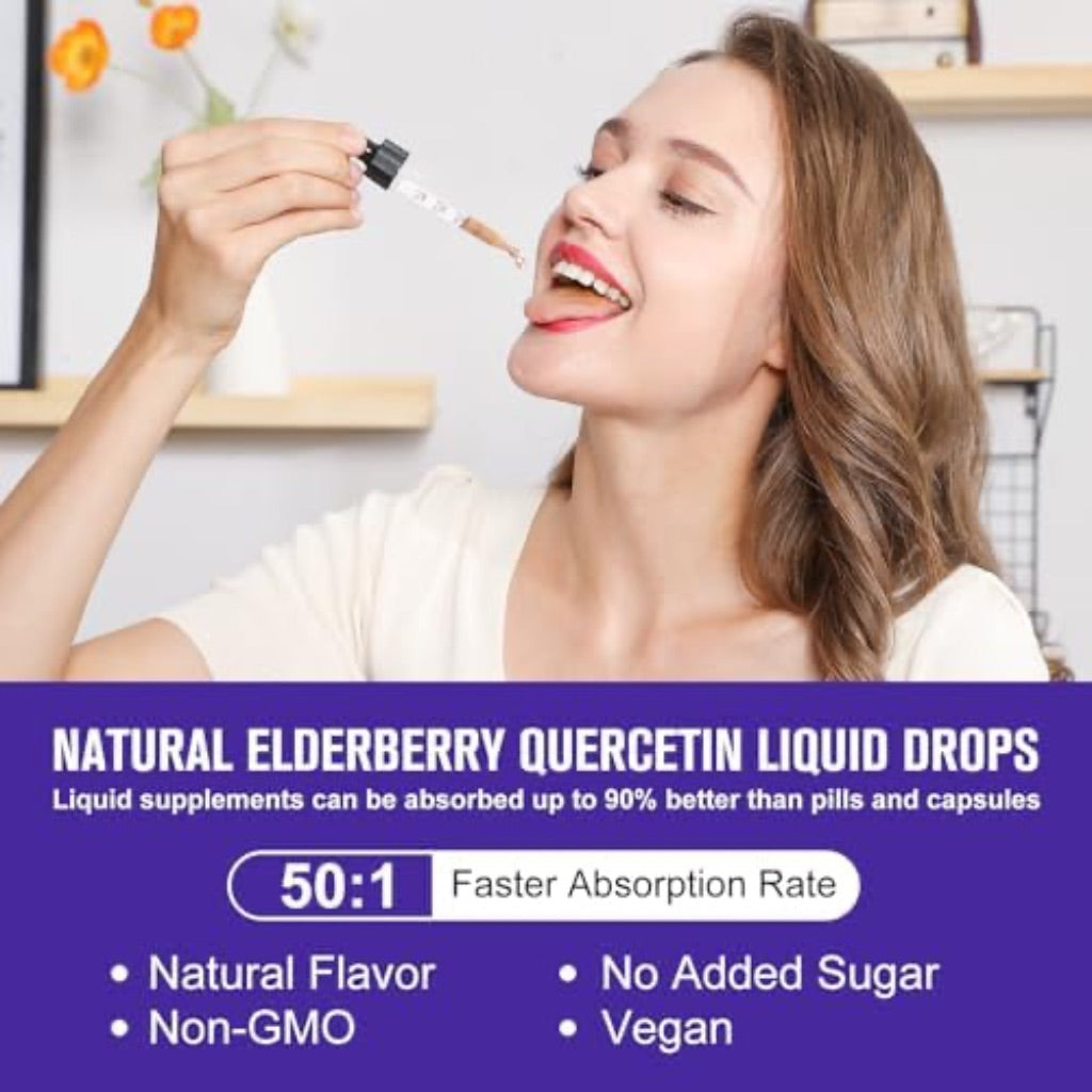 Black Elderberry Syrup with Quercetin, Panax Ginseng, Vitamin C, Zinc for Immune Support - 2 fl. oz. (2 Pack)