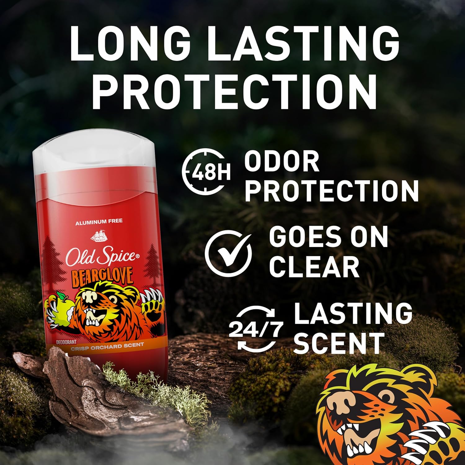 Old Spice Aluminum Free Deodorant Invisible Solid Stick - Bearglove, 3 oz (3 Pack)