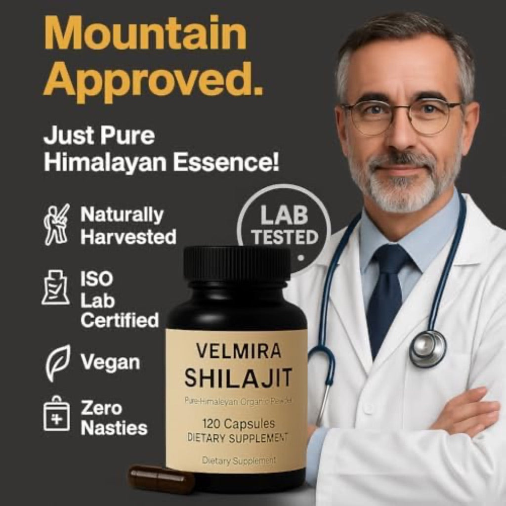Velmira® Shilajit Himalayan Resin Powder 1000mg, Natural Shilajit for Men & Women 85+ , 120 Capsules | 2-Month Supply