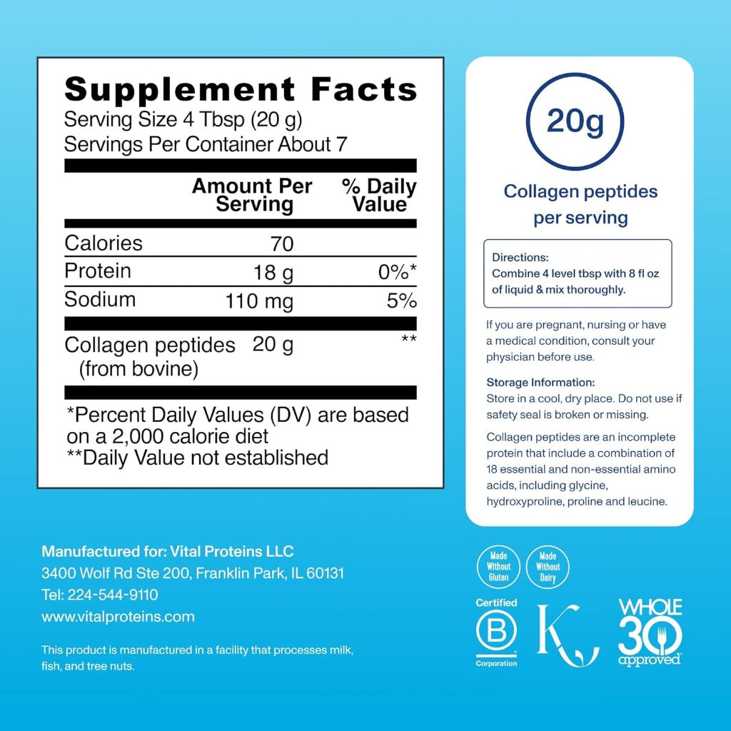 Vital Proteins Collagen Peptides Powder, Unflavored - 5oz (7 Servings)