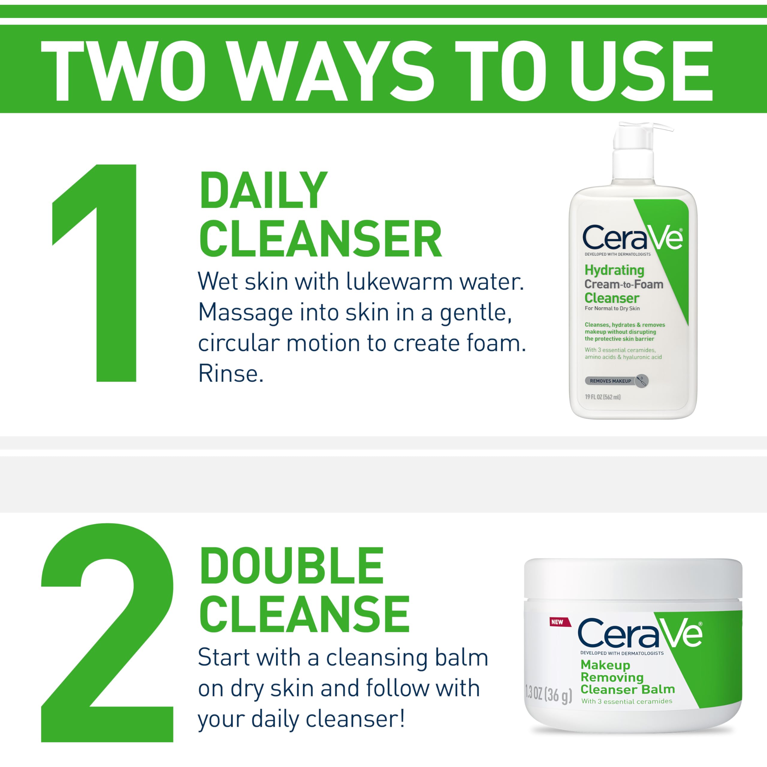 CeraVe Hydrating Cream-to-Foam Cleanser and Makeup Remover for Normal to Dry Skin, Fragrance Free - 19 fl. oz.