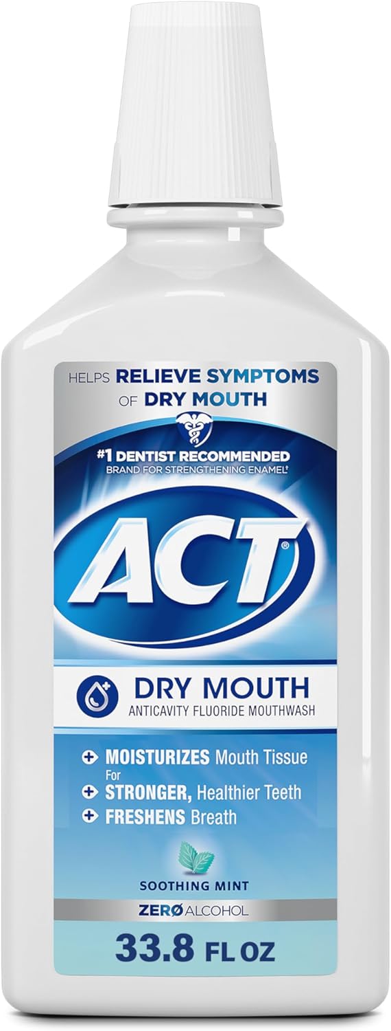 ACT Dry Mouth Anticavity Zero Alcohol Fluoride Mouthwash - Soothing Mint, 33.8 fl. oz.