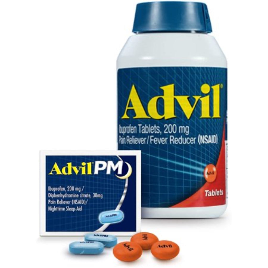 Advil 200mg Ibuprofen Pain Reliever and Fever Reducer (300 Caplets) + Advil PM 25mg Diphenhydramine Combo Pack