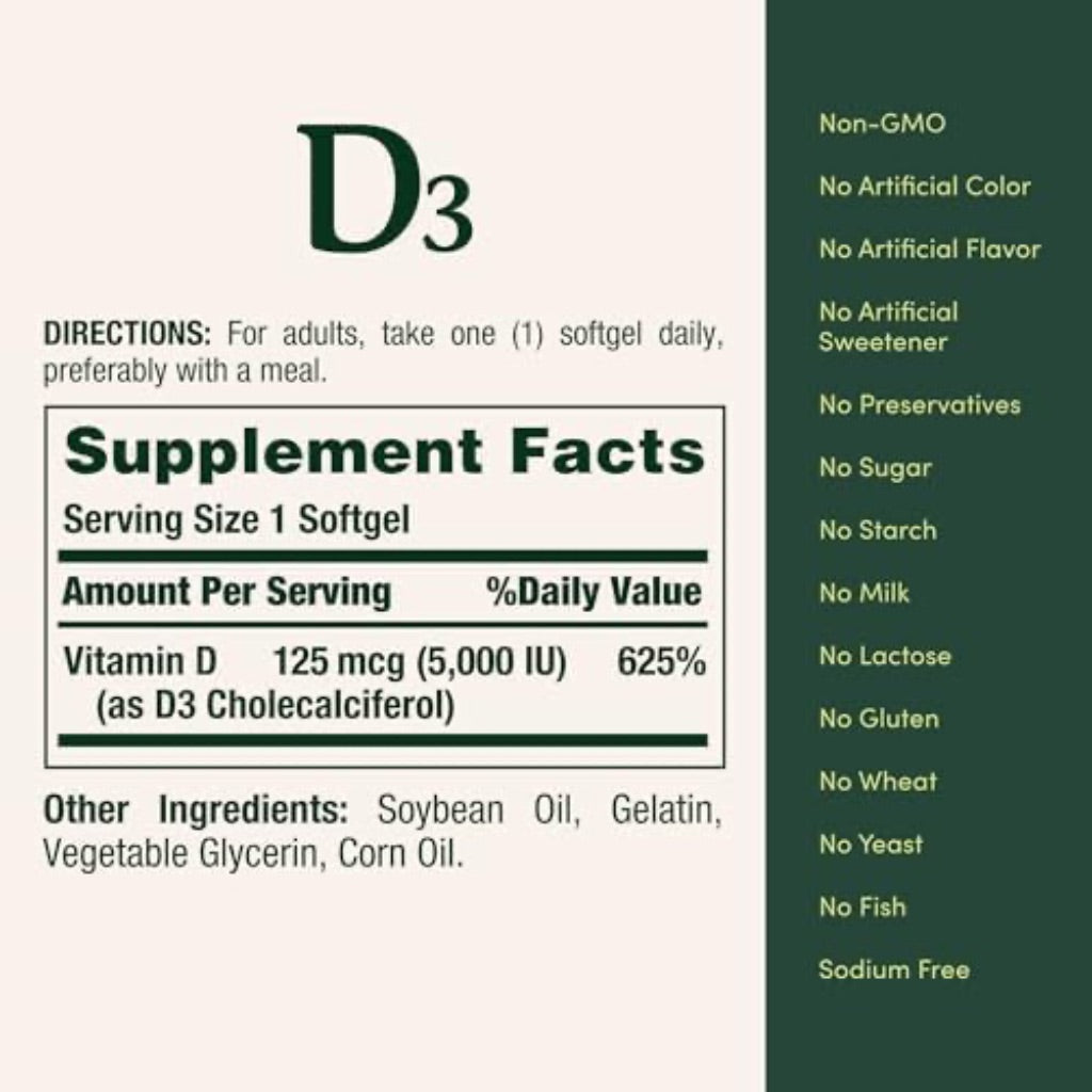 Nature's Bounty Vitamin D3 5000 IU Softgels, Rapid Release, Immune Support,  240 Ct x Pack of 3