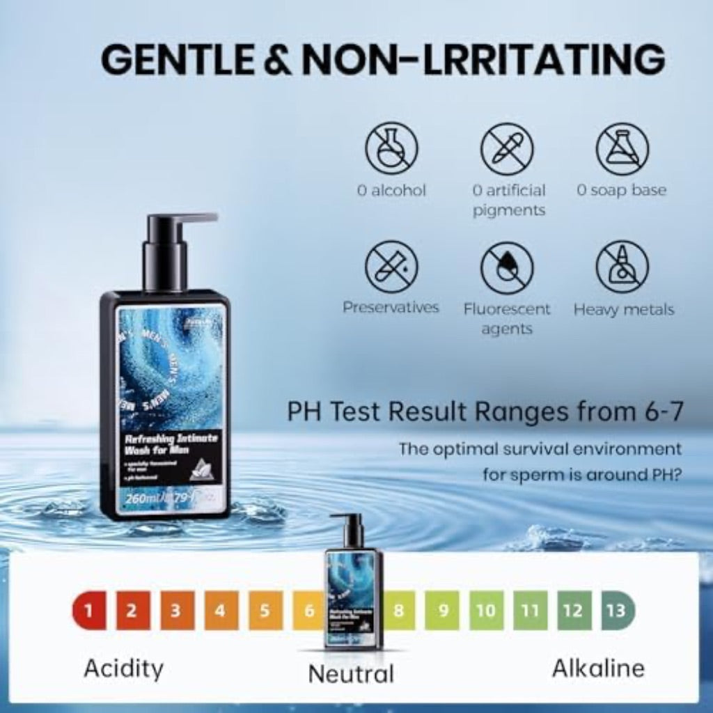 Men's Intimate Wash, Intimate Body Wash for Men, PH Balance for Sensitive Skin, Plant-Based Formula 260ml/8.79oz