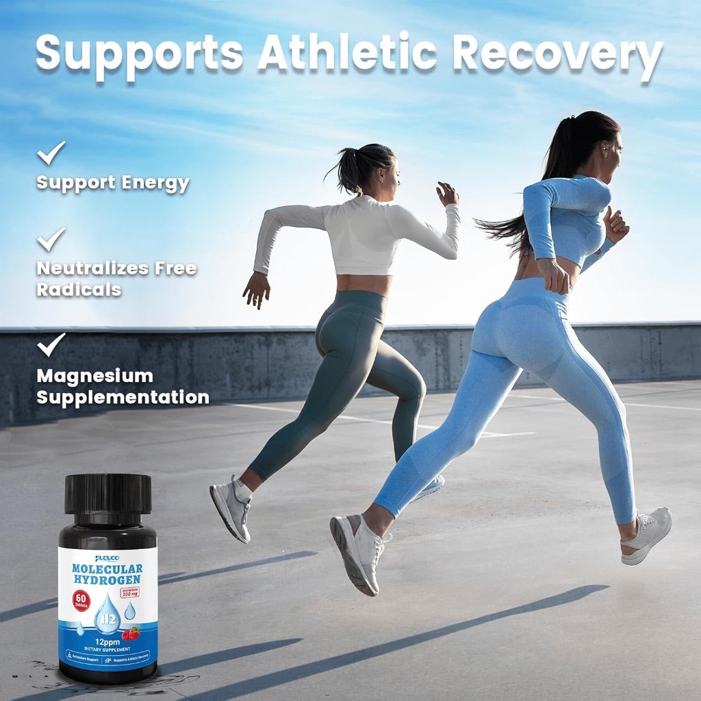 Molecular Hydrogen Water Tablets with Magnesium, 12 PPM H₂ Tablets - Raspberry Flavor, 60ct (2 Pack)