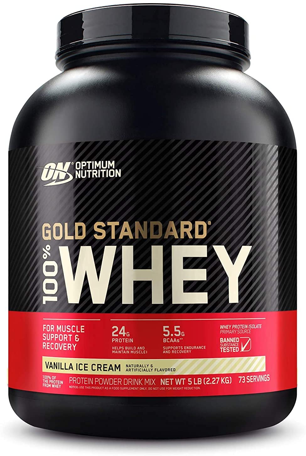 Optimum Nutrition Gold Standard 100% Whey Protein Powder - Vanilla Ice Cream,  5lb.