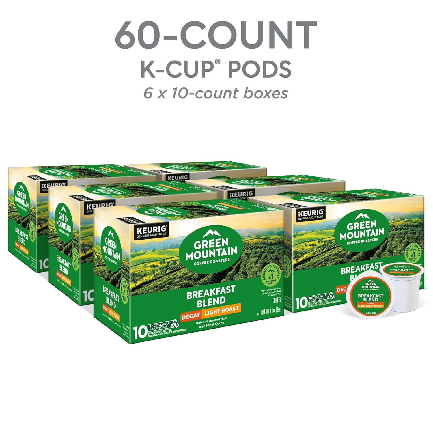 Green Mountain Coffee Roasters Decaf Breakfast Blend Keurig K-Cup Pods, 60ct