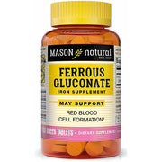 Mason Natural Ferrous Gluconate - Supports Red Blood Cell Formation, Gentle on Stomach Iron Supplement, 100 Tablets