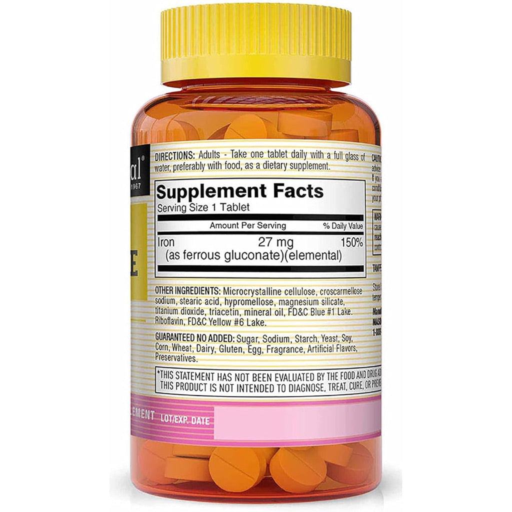Mason Natural Ferrous Gluconate - Supports Red Blood Cell Formation, Gentle on Stomach Iron Supplement, 100 Tablets
