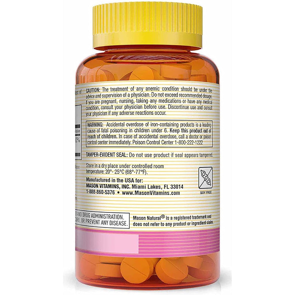 Mason Natural Ferrous Gluconate - Supports Red Blood Cell Formation, Gentle on Stomach Iron Supplement, 100 Tablets