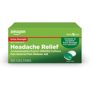 Amazon Basic Care Extra Strength Headache Relief, Acetaminophen/Aspirin/Caffeine - 80 Geltabs Geltabs, 80 Count