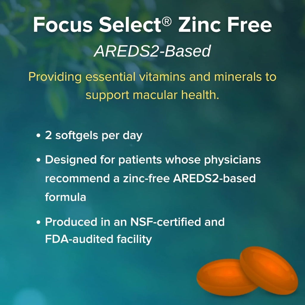 Focus Vitamins | Focus Select Zinc Free Formula | 180 Softgel Capsules | Eye Vitamin & Supplement | Easy to Swallow Pill