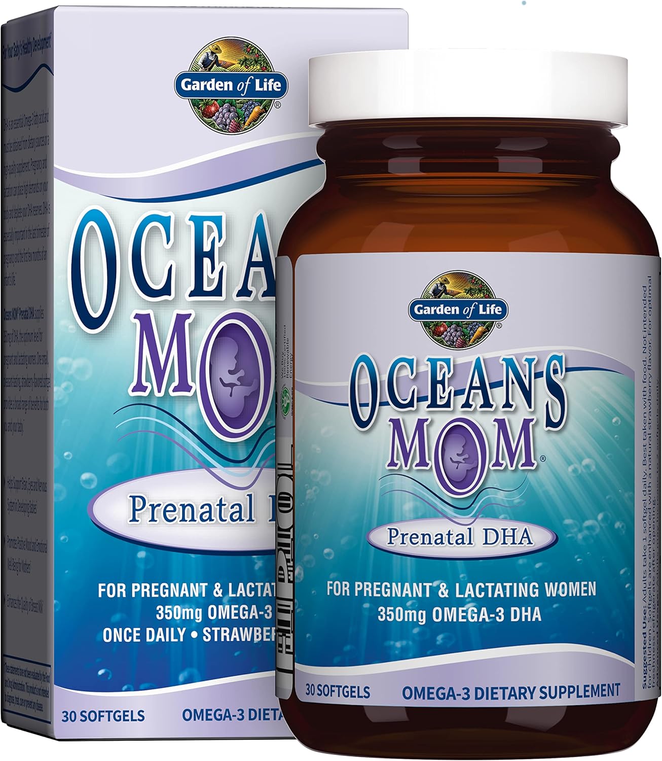 Garden of Life Oceans Mom Prenatal Fish Oil DHA 350mg, Omega-3 - Strawberry, 30 Softgels