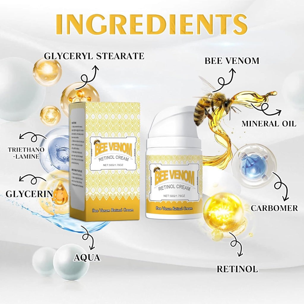 Bee Venom Retinol Cream - Anti Wrinkle Facial Moisturizer - 1.76oz - 2 Pack