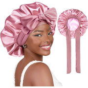 Yanibest Adjustable Satin Bonnet, Double Layer Silk with Tie Band - Light Pink