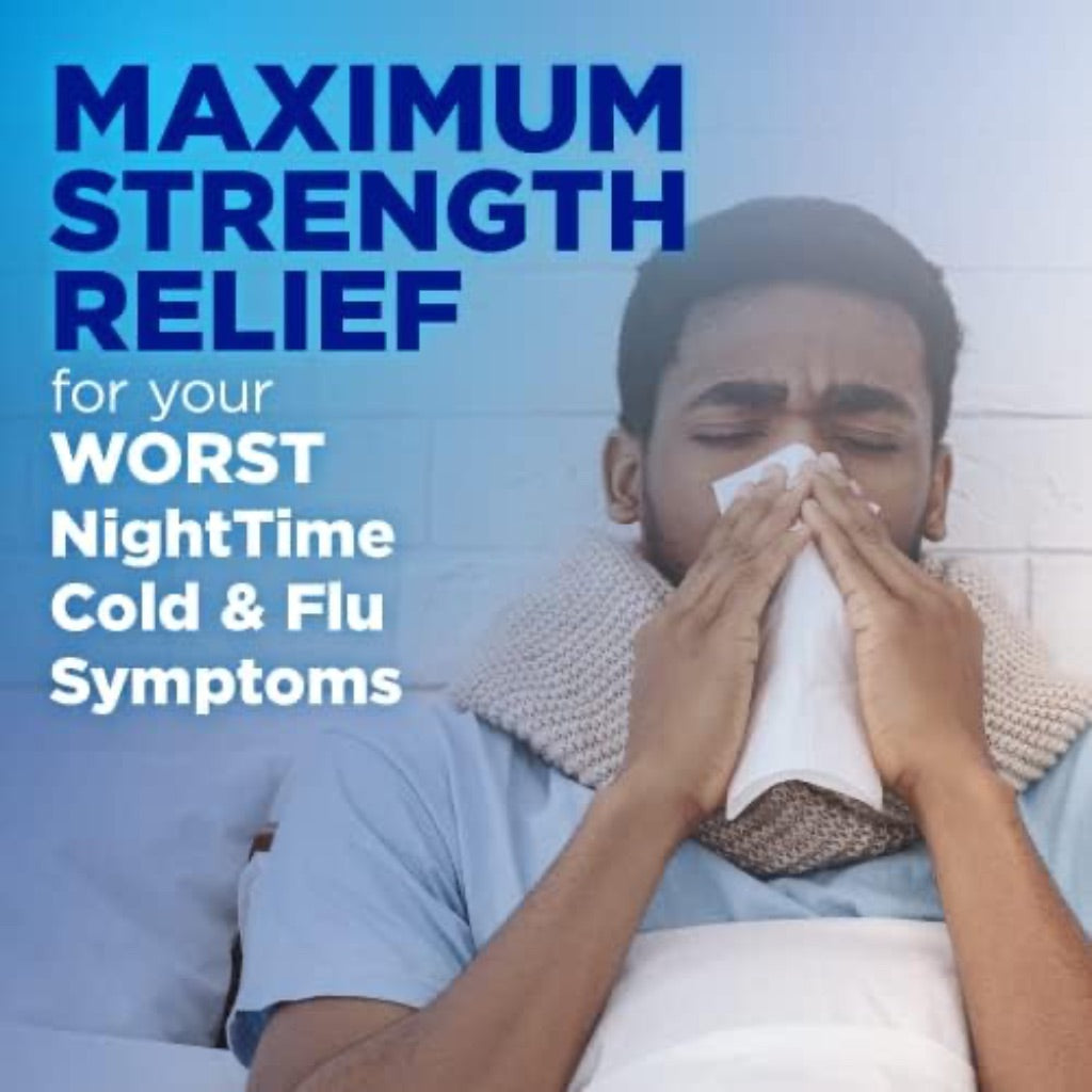 Amazon Basic Care Max Strength Nighttime Severe Cold and Flu Syrup - Mixed Berry, 12 fl oz