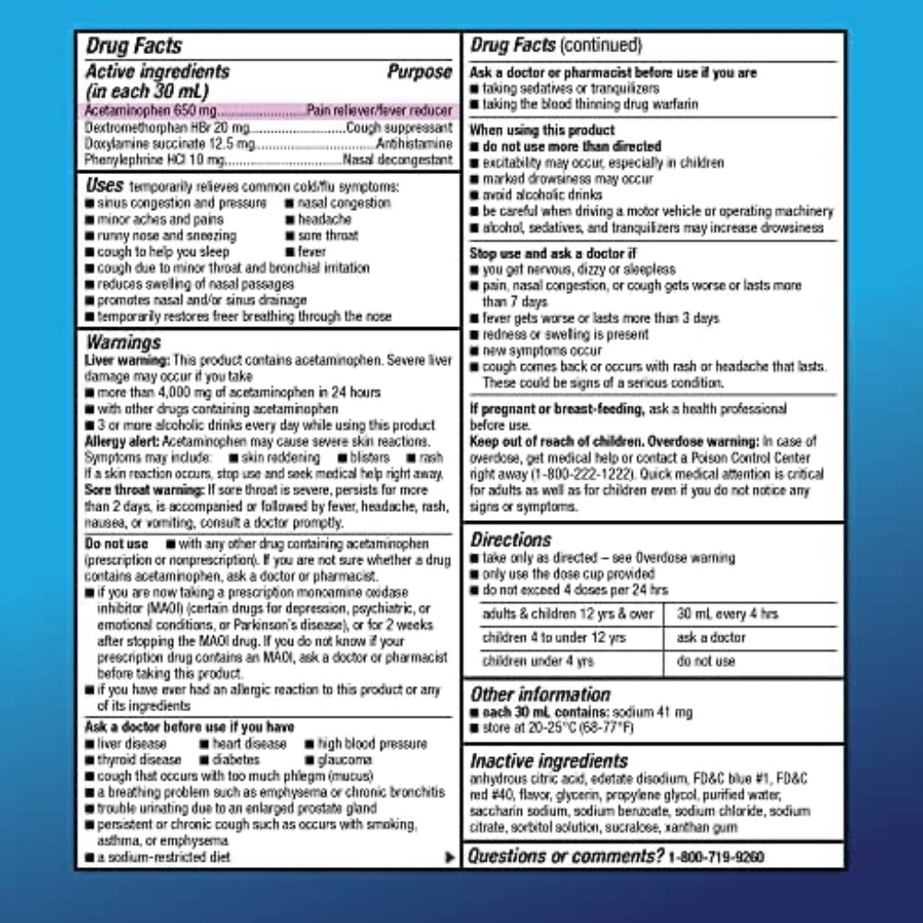 Amazon Basic Care Max Strength Nighttime Severe Cold and Flu Syrup - Mixed Berry, 12 fl oz