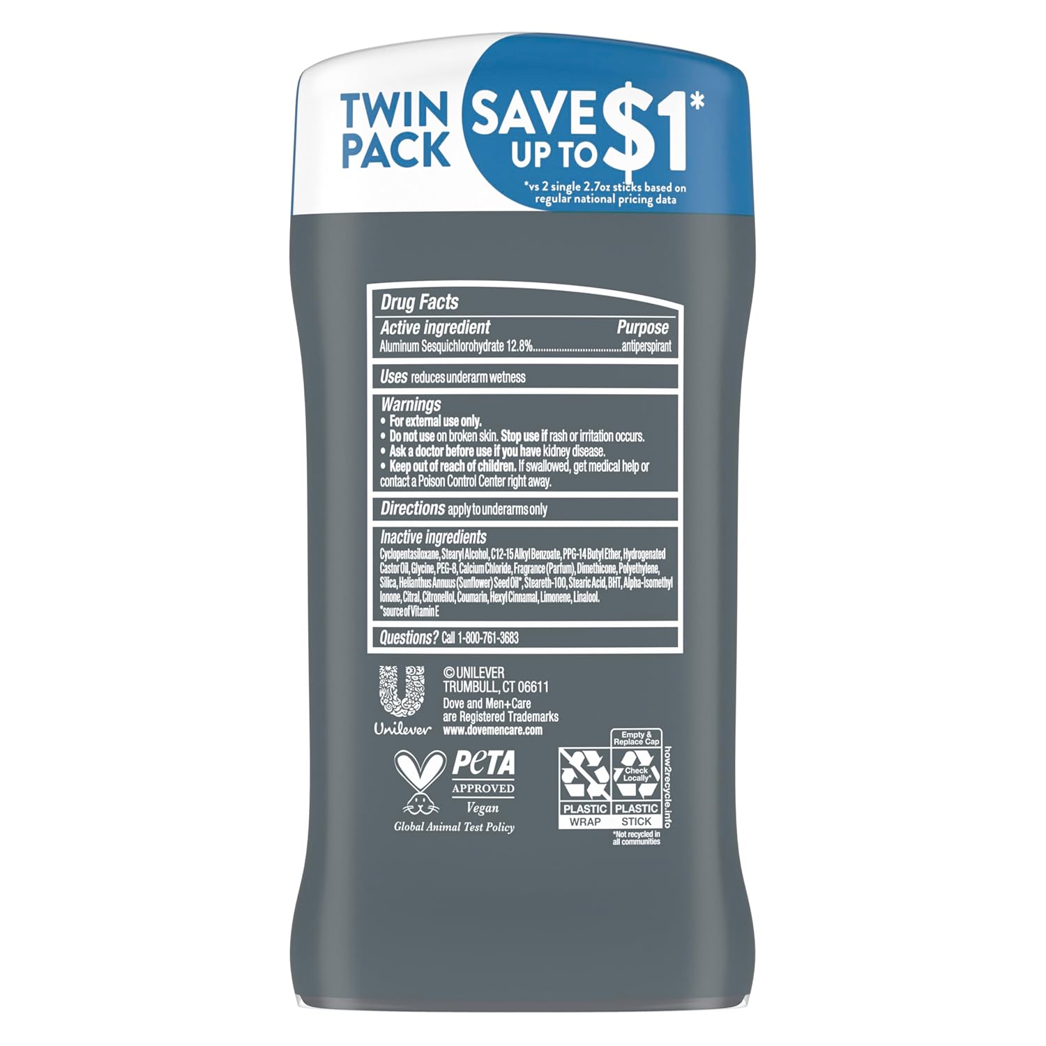 Dove Men+Care Antiperspirant Deodorant Stick - Clean Comfort, 2.7 Ounce (Twin Pack)
